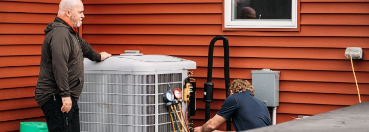 Tech working on a unit outside the customers house.